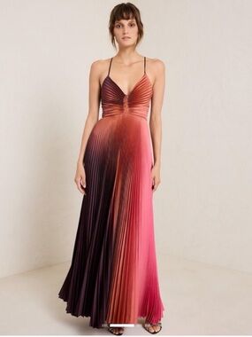 A.L.C. Pleated Ombré Maxi Dress Size 10 Crisscross Back Cutout Worn Once